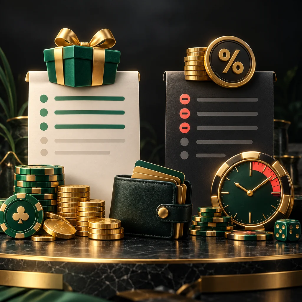 A total-cost ledger with bonus icon, fee symbols, wallet and time-limit clock