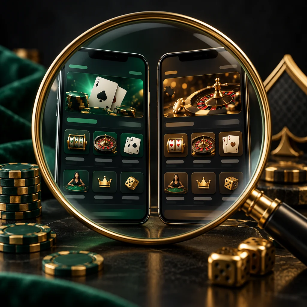 Two similar-looking but clearly separate phone interfaces under a magnifying glass