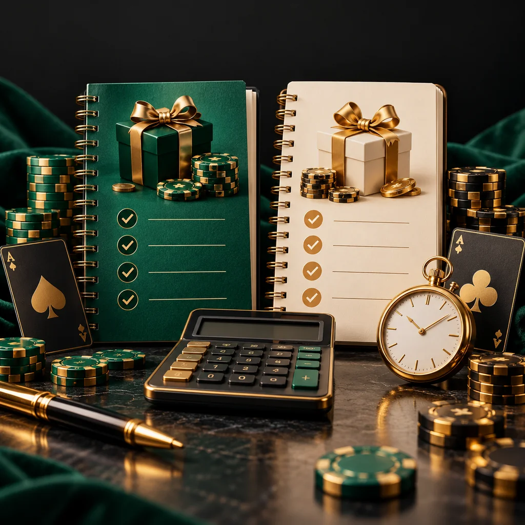 Two promotion notebooks with calculator, expiry clock and game-rule cards