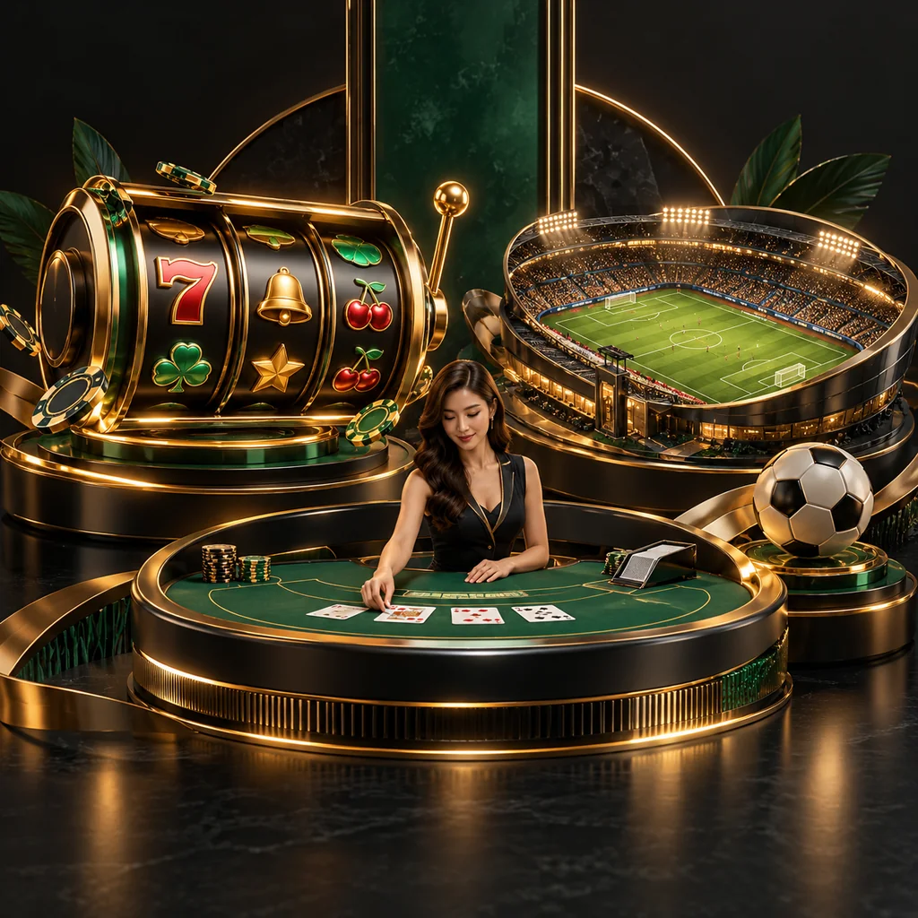 Slot reels, live casino table and football stadium compared