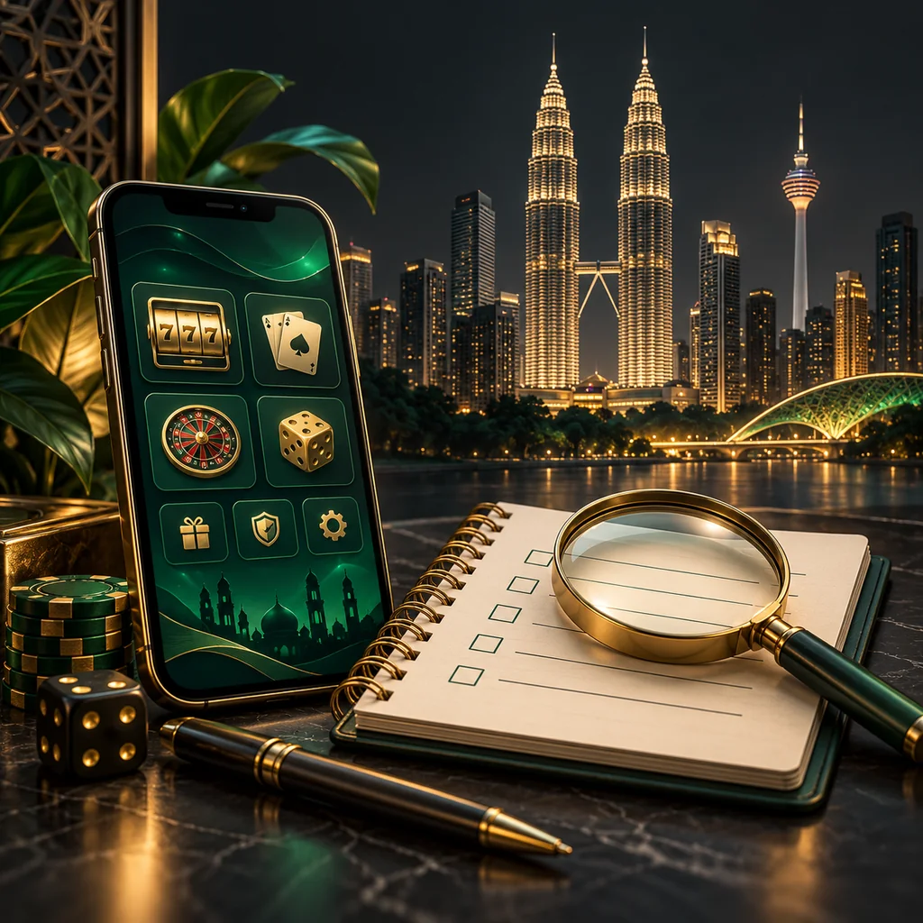 Beginner notebook and phone with a Malaysian city skyline