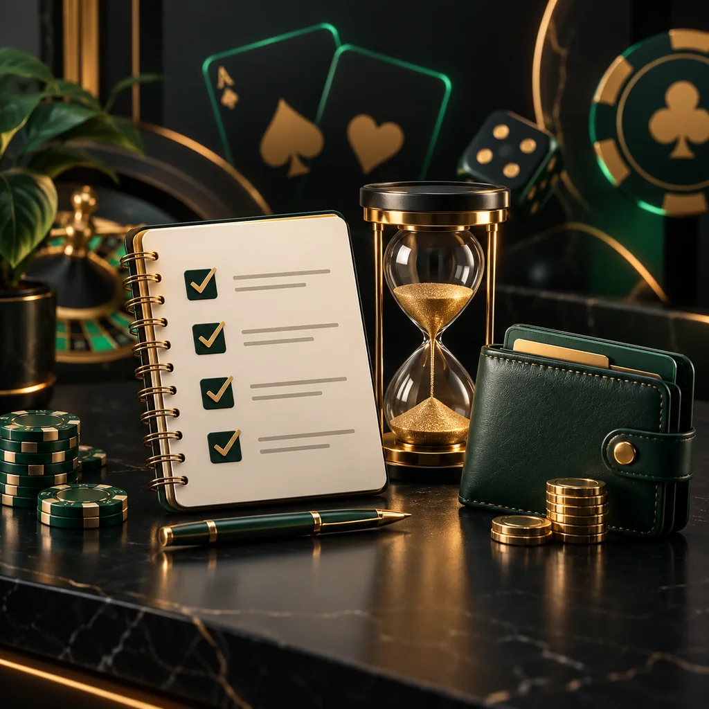 Budget checklist, timer and wallet for beginner planning